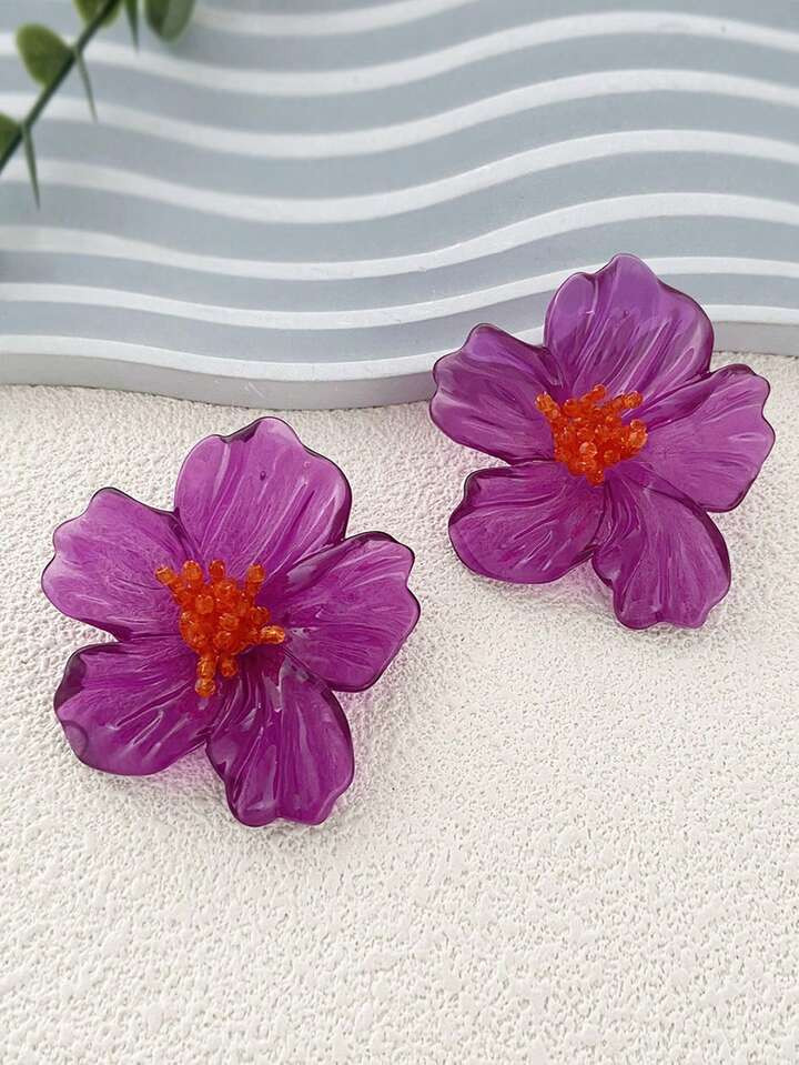 1Pair ZAA Colorful Resin Flower Earrings Women Luxury High Quality Elegant Holiday Party Jewelry ... | SHEIN