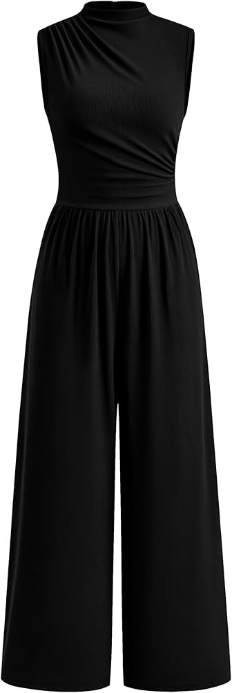 PRETTYGARDEN Womens Summer Jumpsuits Dressy Casual One Piece Outfits Sleeveless Mock Neck Wide Le... | Amazon (US)