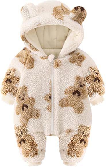 UVIPC Newborn Baby Bear Onesie Baby Fleece Snowsuit Jumpsuit Hooded Footie Thick Winter Outwear f... | Amazon (US)