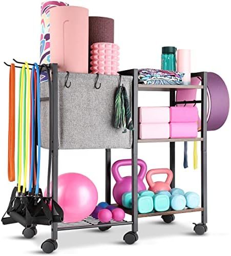 Yoga Mat Storage Rack Home Gym Equipment Storage Organizer Yoga Mat Holder for Yoga Mat Foam Roll... | Amazon (US)