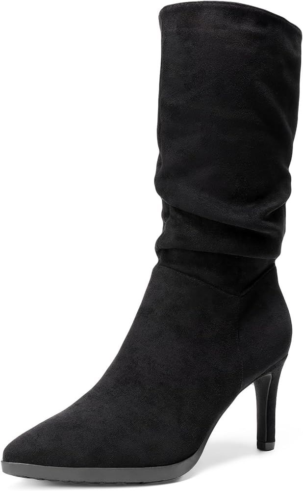 DREAM PAIRS Women's Mid Calf Boots High Heels Pointed Toe Zip Fashion Dressy Boot | Amazon (US)