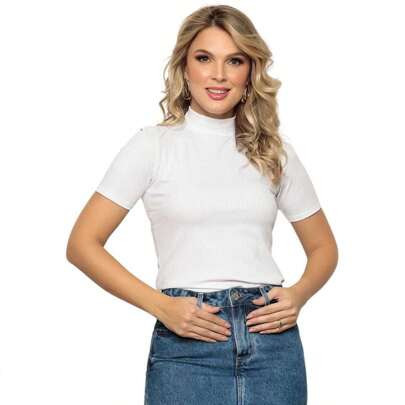 Blusa Gola Alta Inverno Manga Curta | SHEIN
