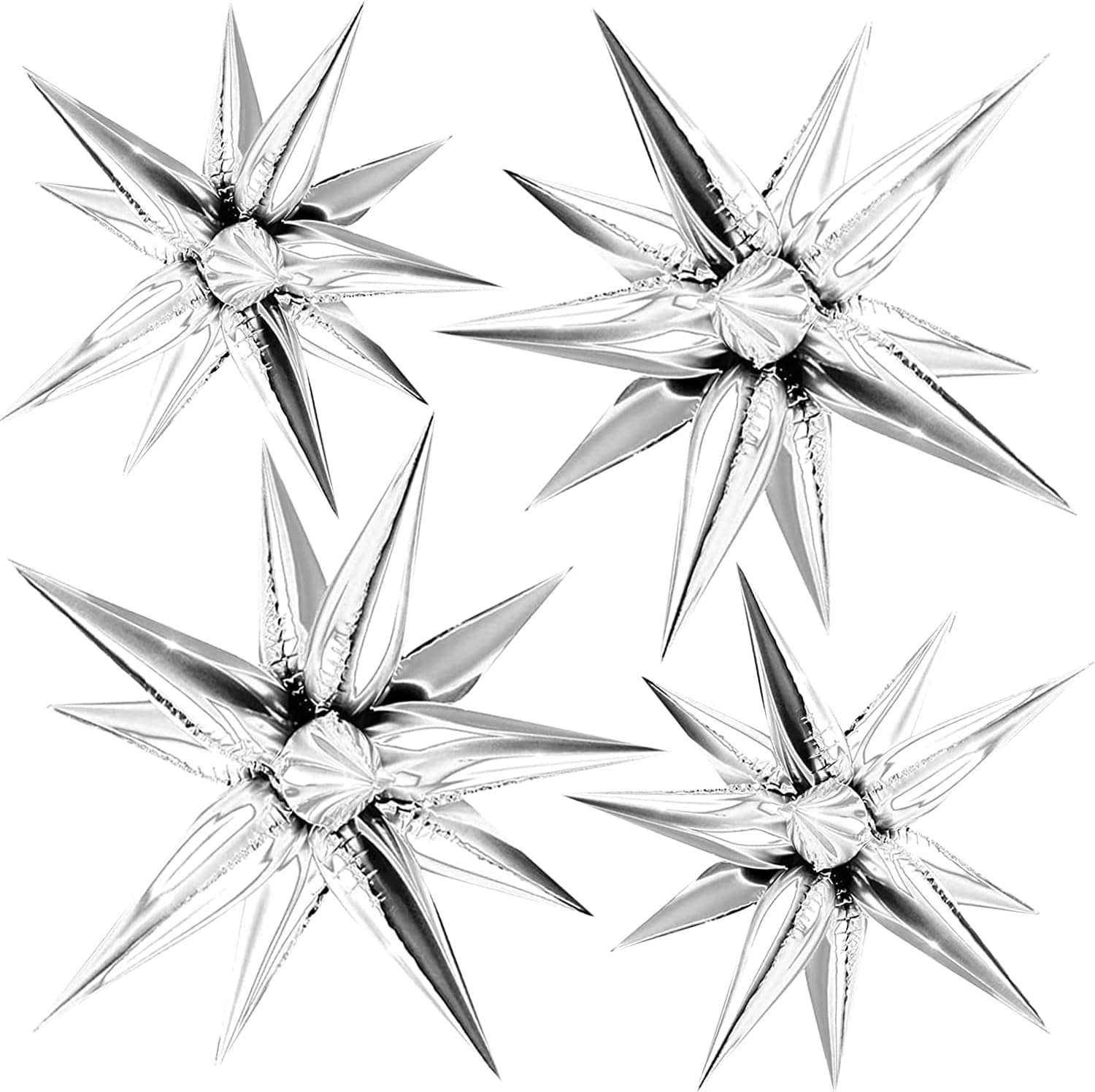 12 Point Star Balloons- 50pcs Silver Explosion Star Foil Balloons, 3D Starburst Cone Mylar Balloo... | Amazon (US)