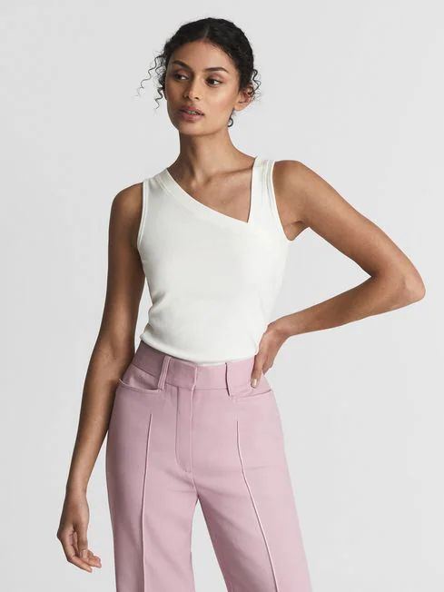 Reiss Cream Erin Sleeveless Asymmetric Neckline Top | Reiss (UK)