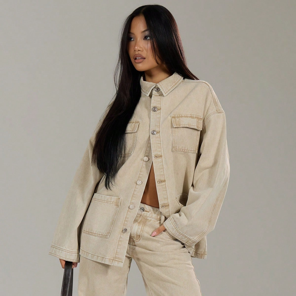 MUSERA Washed Denim Pocket Jacket Spring 90'S Y2k Summer Holiday Casual Concert Festival Holiday Back To School Streetwear Winter Nashville Back To School Office Work Chic | SHEIN