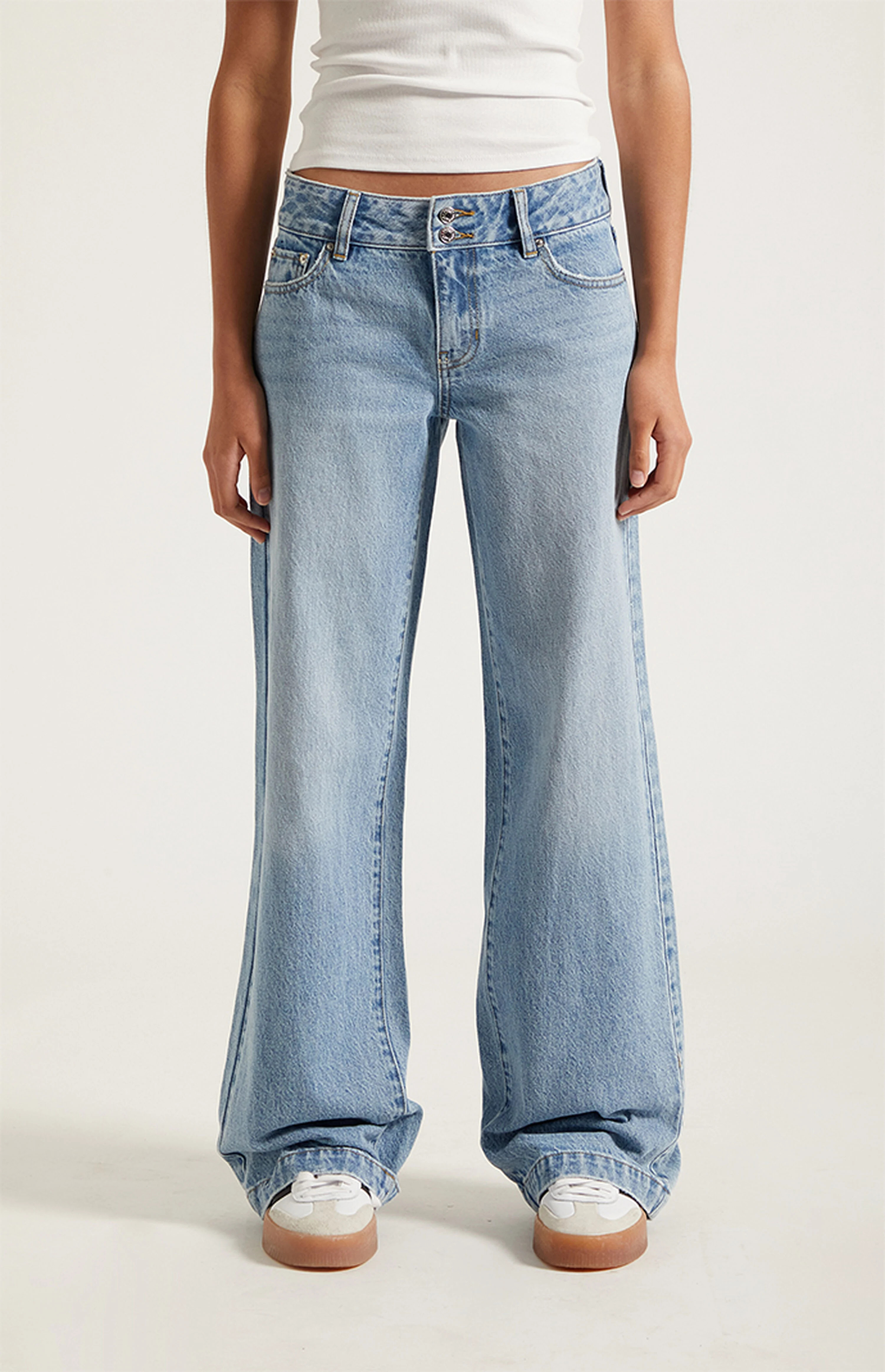 Pacsun Casey Low Rise Baggy Jeans Double Button Medium Indigo | PacSun
