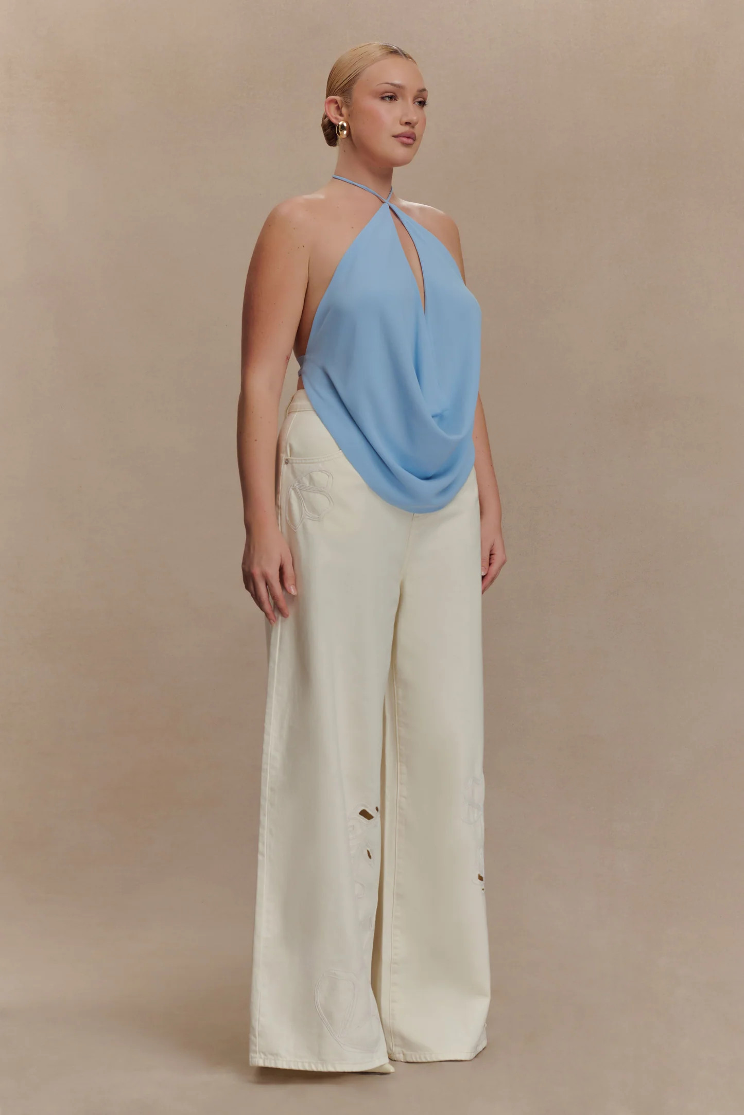 Katalina Chiffon Cowl Halter Top - Sky Blue | MESHKI US