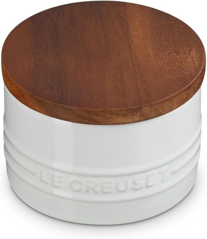 Le Creuset Signature Salt Cellar and Storage Canister with Wood Lid, 7 oz., White | Amazon (US)