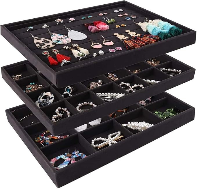 Mebbay Stackable Velvet Jewelry Trays Organizer, Jewelry Storage Display Trays All Velvet for Dra... | Amazon (US)