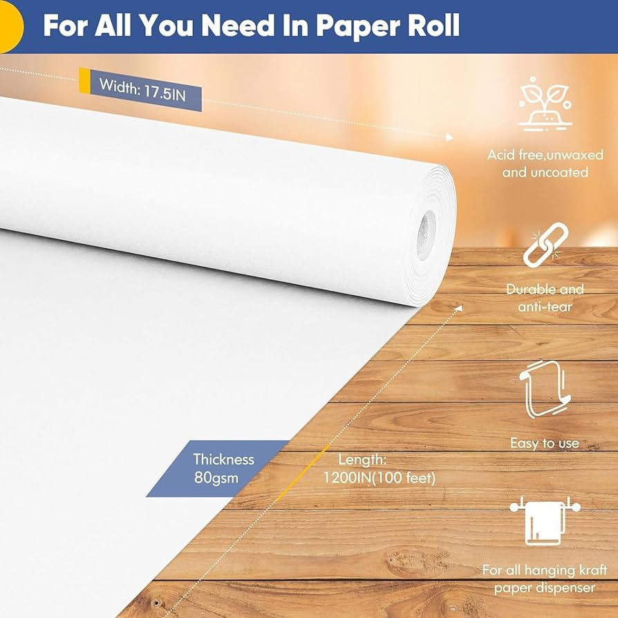 Vanhench White Wrapping Paper 17.5"x1200"(100') White Paper Easel Painting Drawing Paper Roll Kid... | Amazon (US)