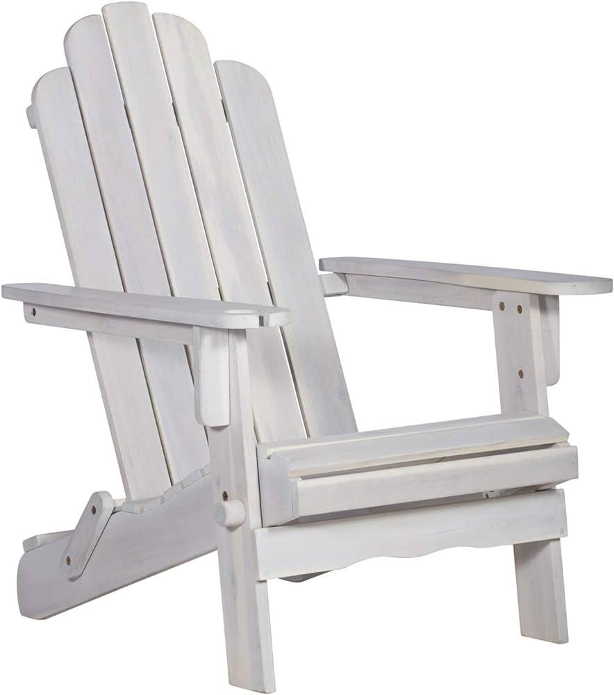 Walker Edison Sully Classic Solid Acacia Wood Outdoor Folding Adirondack Chair, 38 Inch, White Wa... | Amazon (US)