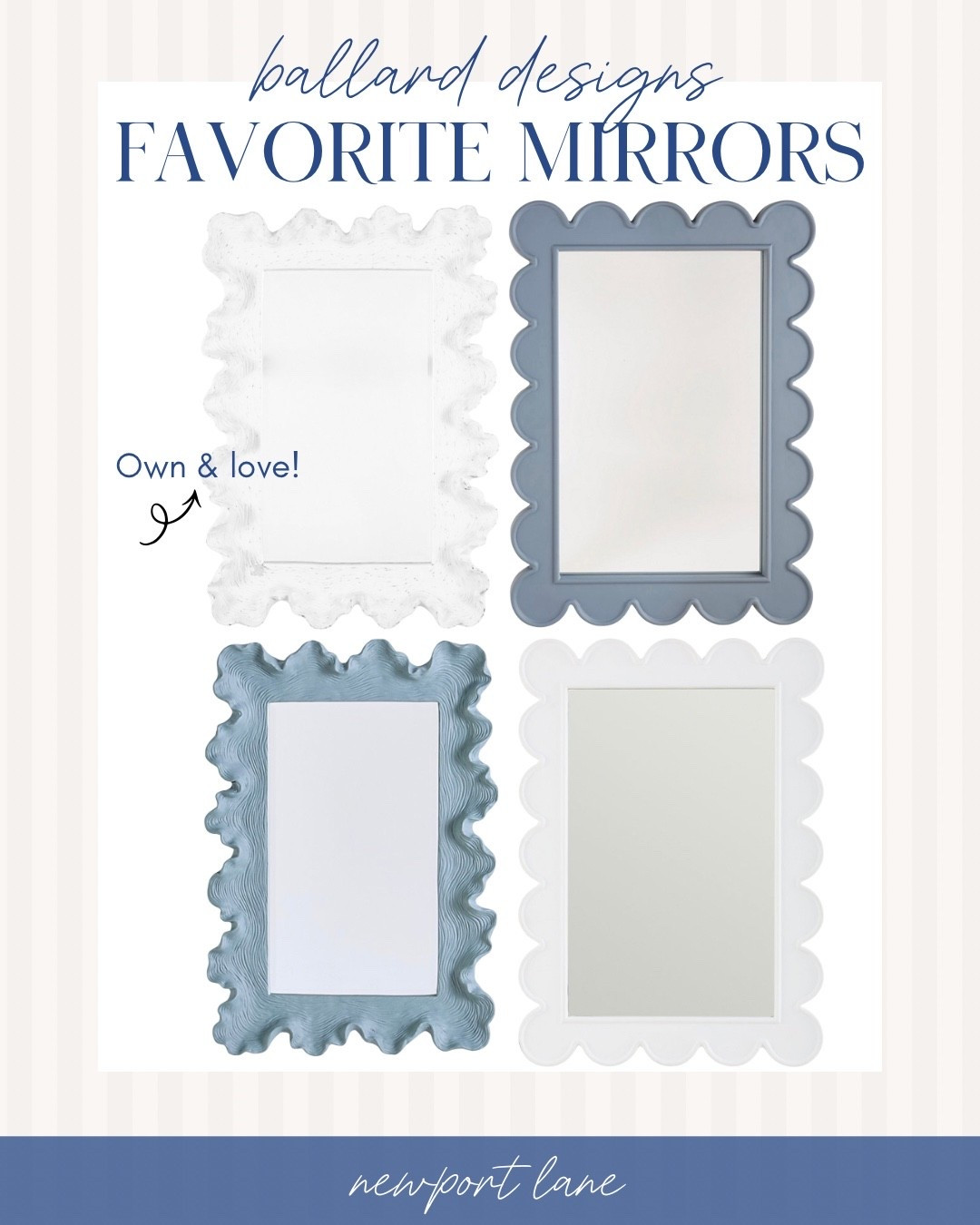 How gorgeous are these Ballard Designs scalloped mirrors? Whether you love the ruffled edge in white or the classic scalloped shape in blue, they bring such a chic, whimsical touch to any wall.

wall decor, interior inspo, home accents, blue and white, coastal chic, beach house decor, nautical decor, seaside style

#LTKSeasonal #LTKHome #LTKFindsUnder100