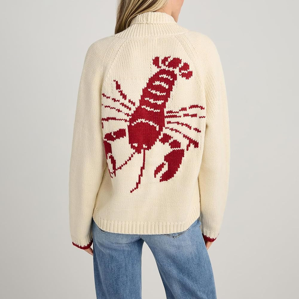 Chvity Women Lobster Print Long Sleeve Cardigan Sweater Casual Fashion Y2K Loose Fit Button Down Knit Sweater Coats | Amazon (US)