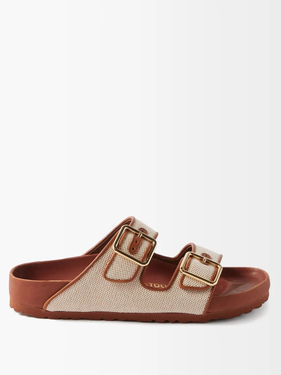 1774 Arizona buckled canvas & leather slides | Birkenstock | Matches (US)