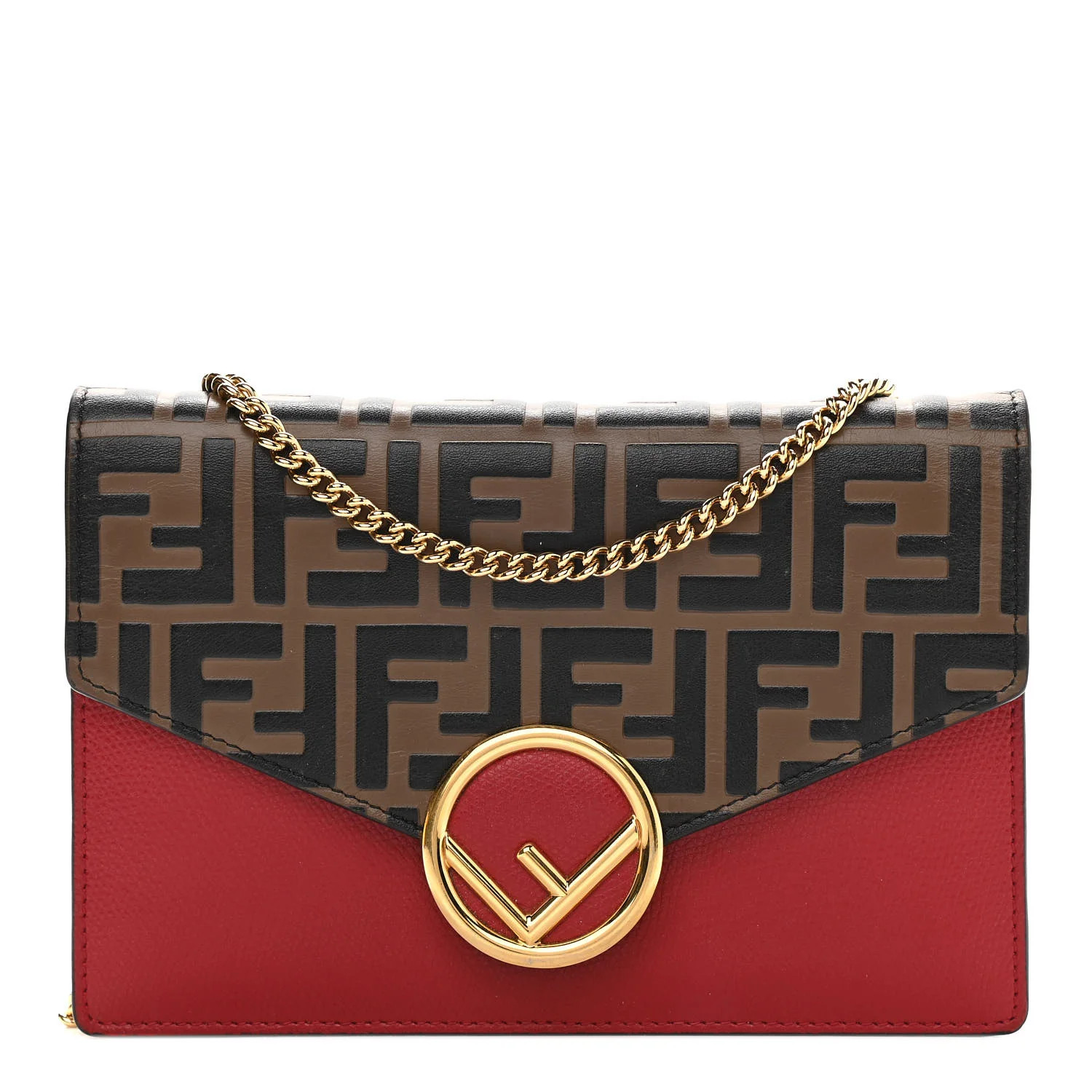 FENDI Vitello F is Fendi FF 1974 Embossed Envelope Wallet On Chain Fragola Maya Black | FASHIONPH... | Fashionphile