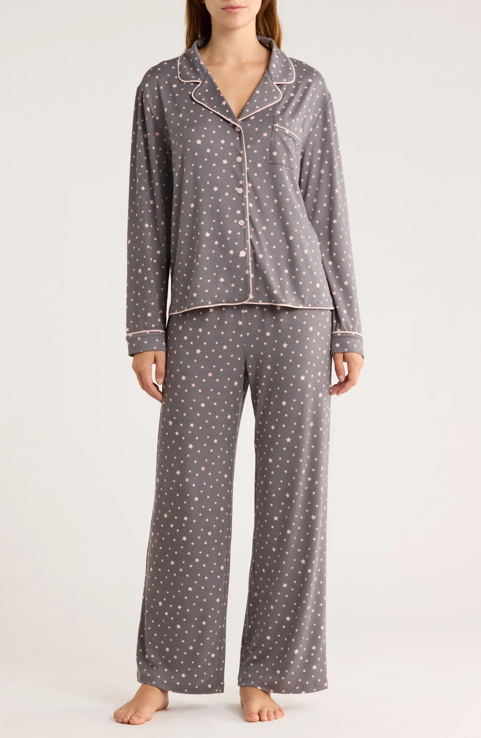 Quiet Night Long Sleeve Button-Up Top & Pants Pajamas | Nordstrom Rack