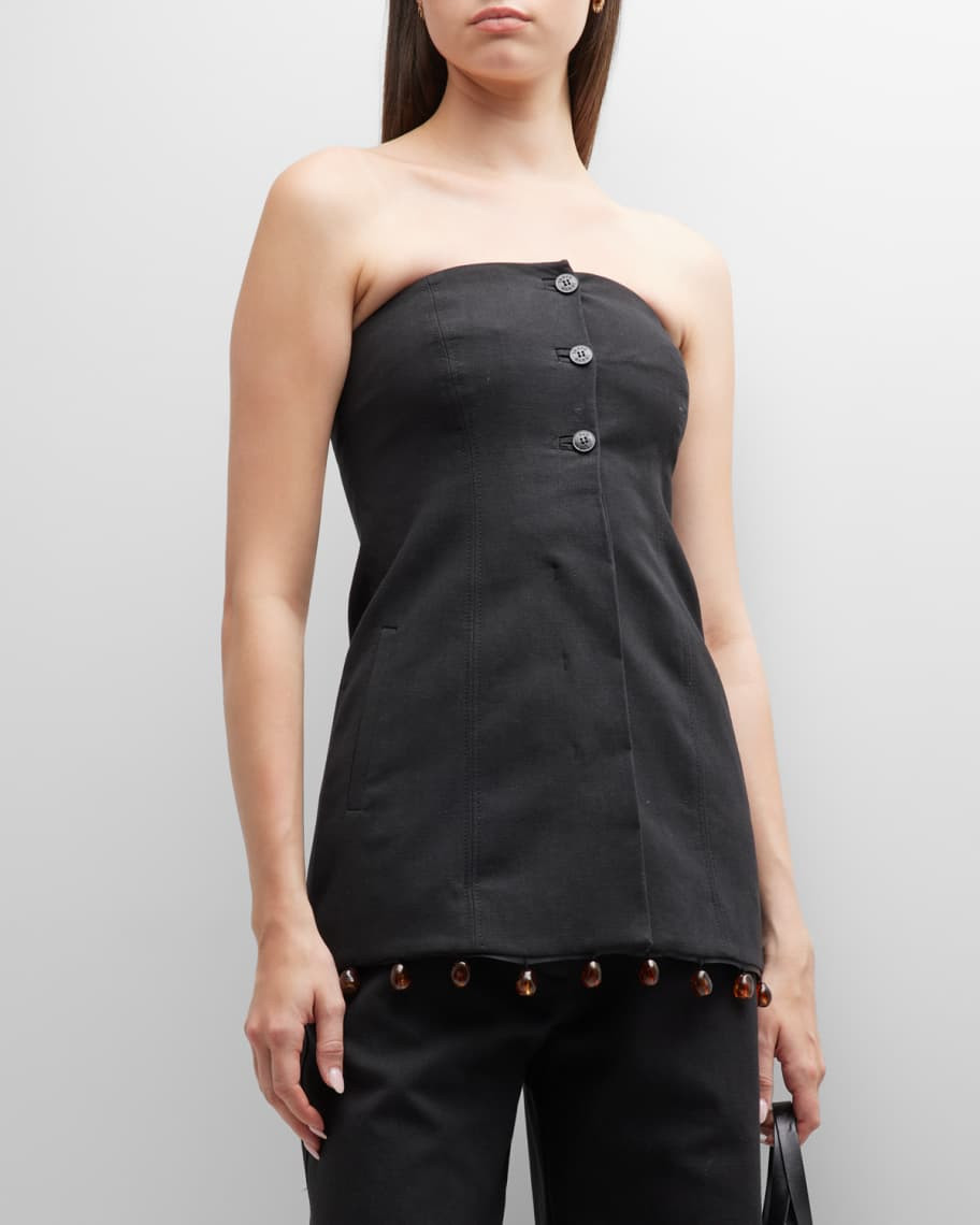 Ganni Strapless Beaded Suiting Top | Neiman Marcus