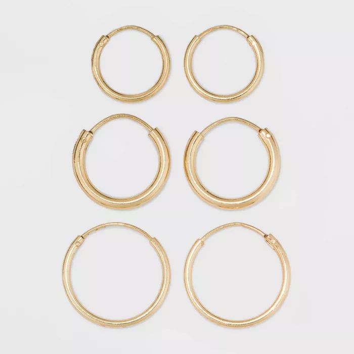 Gold Over Sterling Silver Endless Hoop Fine Jewelry Earring Set 3pc - A New Day™ Gold | Target