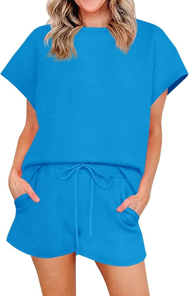 Imily Bela Womens 2 Piece Lounge Sets Summer Short Sleeve Tops and Shorts Set Airport Travel Outf... | Amazon (US)