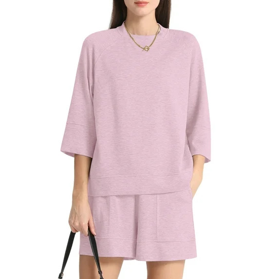 Hero image 0 of MINTREUS Women's Mock Neck Lounge Set 3/4 Sleeve Tops and Elastic Waist Shorts Co... | Walmart (US)