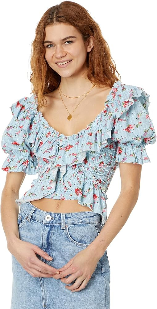 Free People Favorite Girl Top - Pure Cotton Construction - Cross-front Design - Smocked Bodice - ... | Amazon (US)