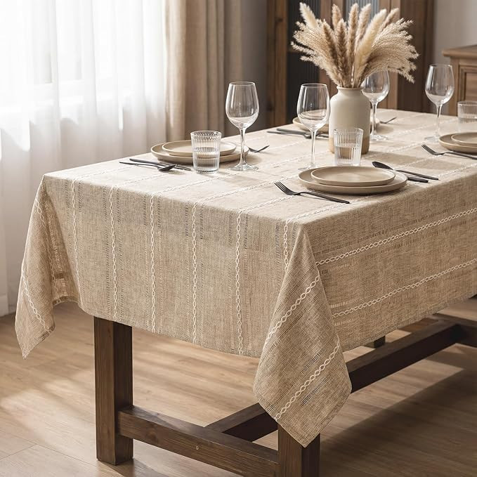 Horaldaily Light Coffee Cotton Blend Tablecloth 60×84 Inch Rectangular, Farmhouse Style, Wrinkle... | Amazon (US)