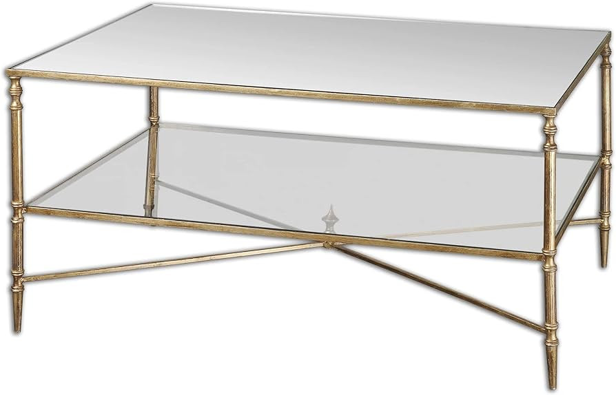 Amazon.com: Uttermost Henzler Mirrored Glass Coffee Table, Gold Leaf Finish : Home & Kitchen | Amazon (US)