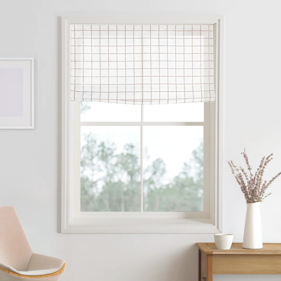 Vivienne Plaid Striped Linen Roman Shades & Blinds | Flat Fold | NeutralCurtains