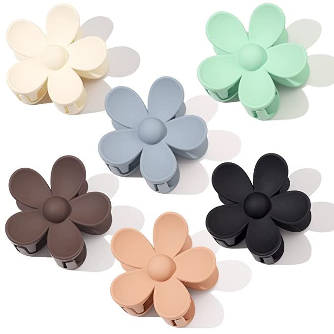 6 PCS flower clips , 3 Inch Large Matte flower claw clip for Women Thin Thick Curly Hair, Non Sli... | Amazon (US)