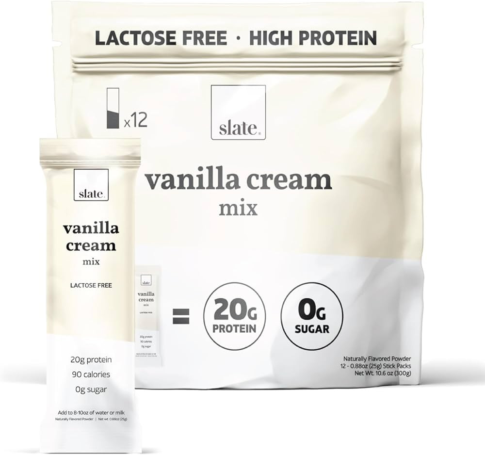 Slate Milk - High Protein Drink Mix Powder - Vanilla Cream, 12 Packets - Lactose Free, 20g Protei... | Amazon (US)
