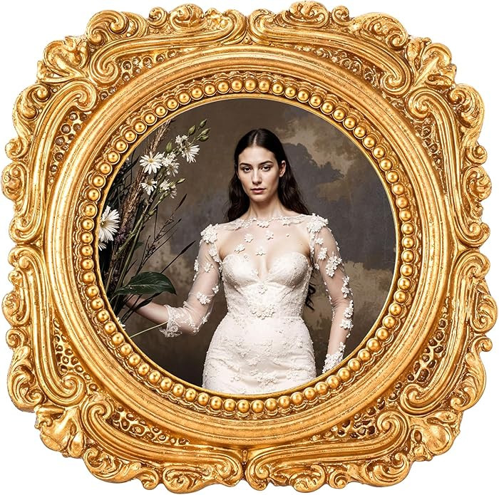 3.5 x 4.1 Inch Vintage Round Picture Frame, Mini Antique Ornate Gold Photo Frame for Tabletop and... | Amazon (US)