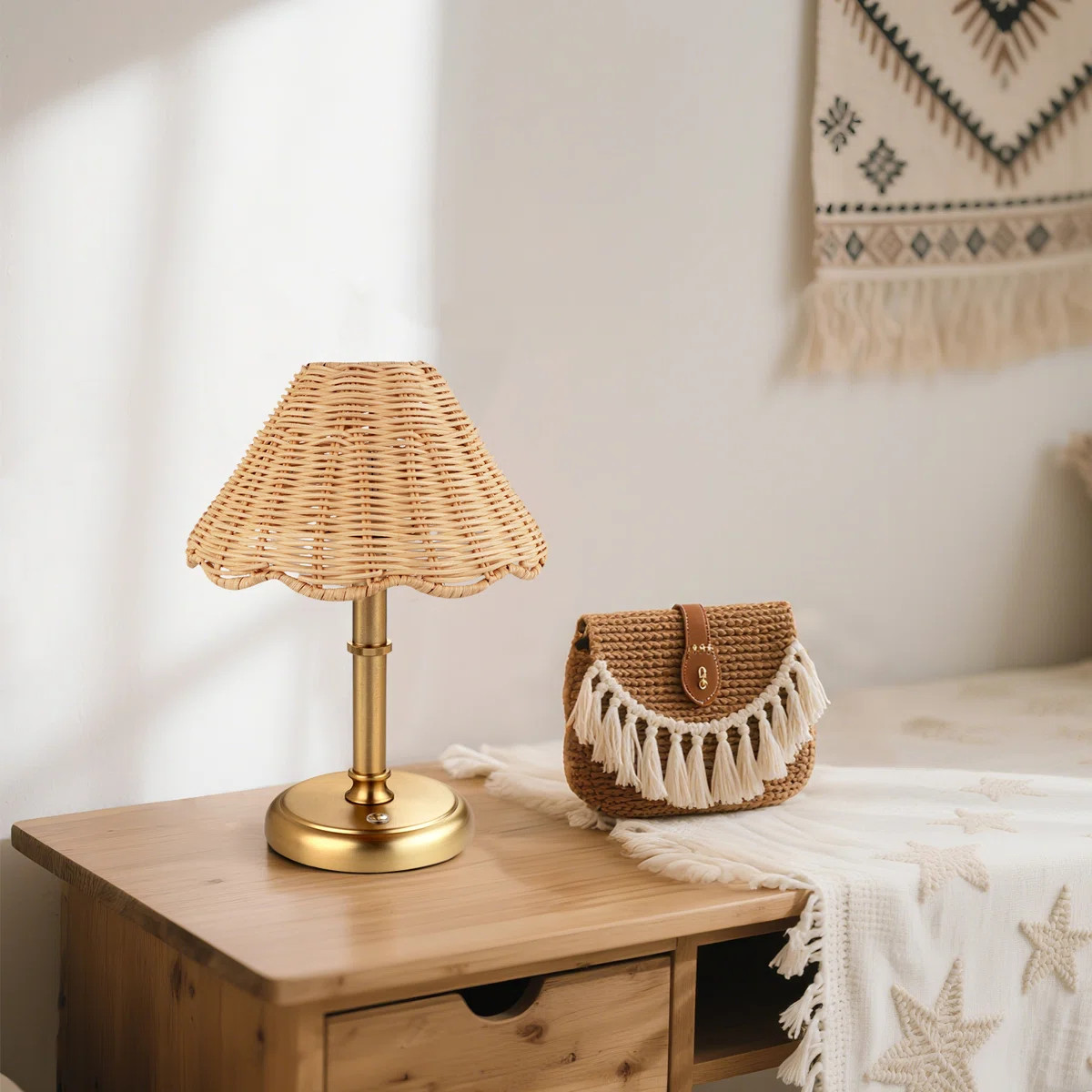 Mini Cordless Boho Rattan Table lamp, 5200-mAh Rechargeable Battery, 3-Level Brightness Dimmable,... | Wayfair North America