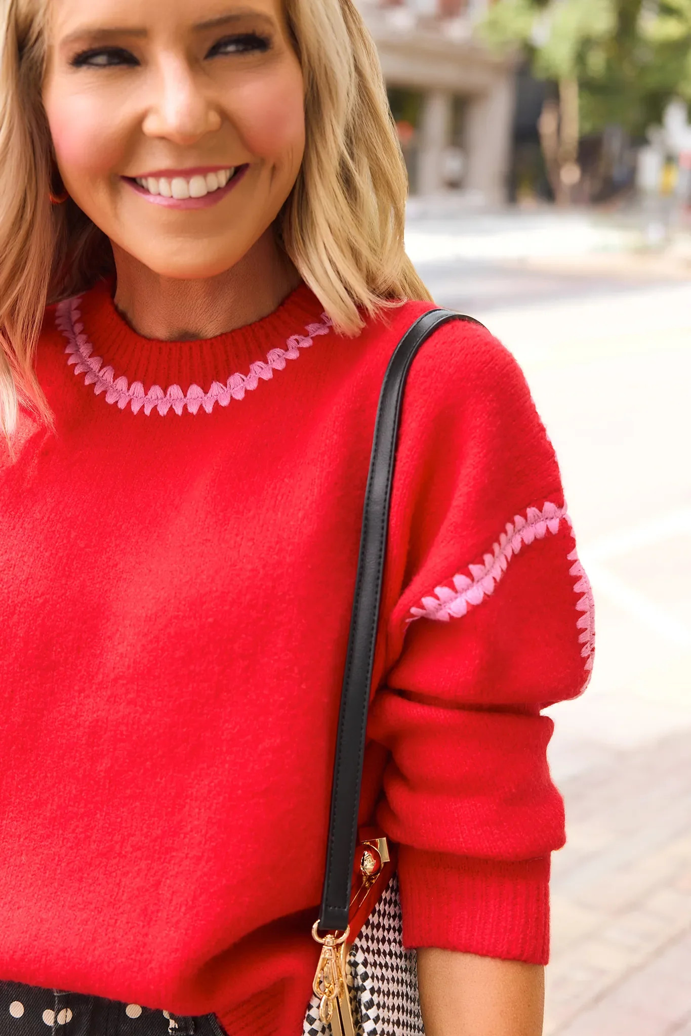 Camilla Red Stitched Trim Sweater | Avara