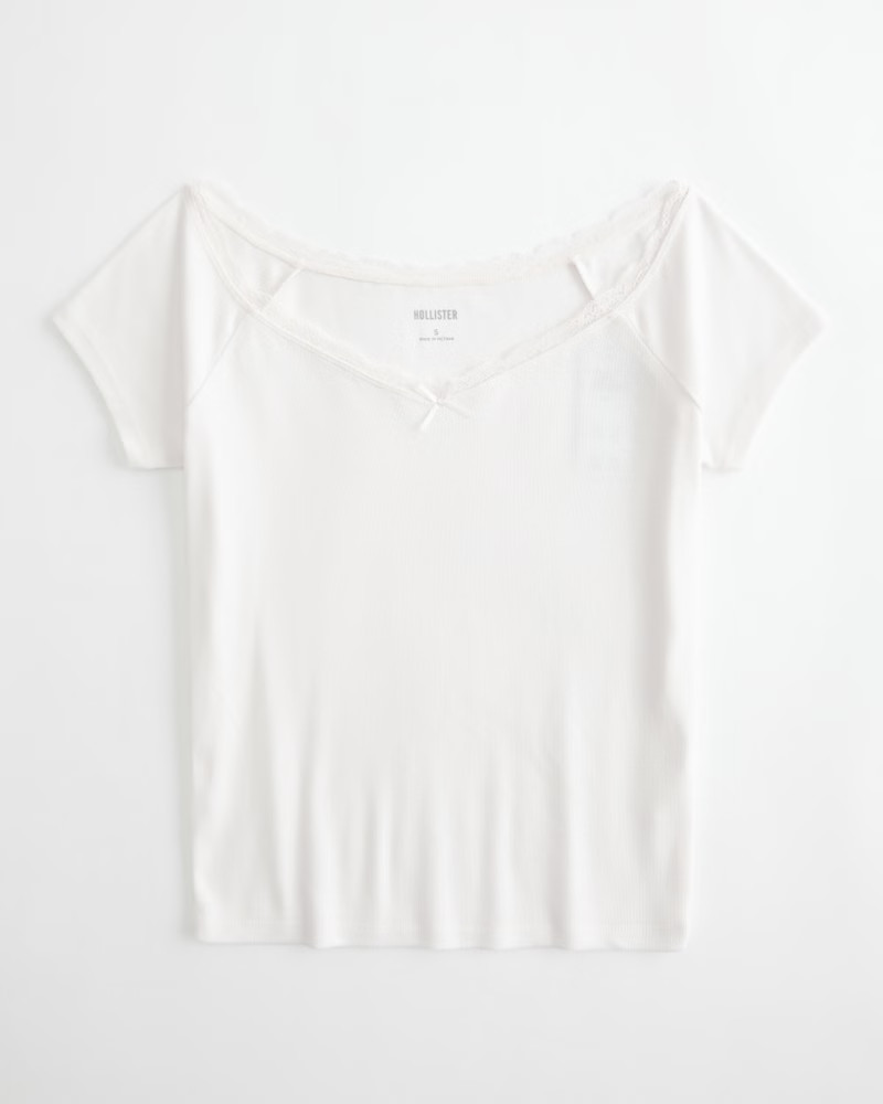 Off-the-Shoulder Lace Trim Top | Hollister (US)