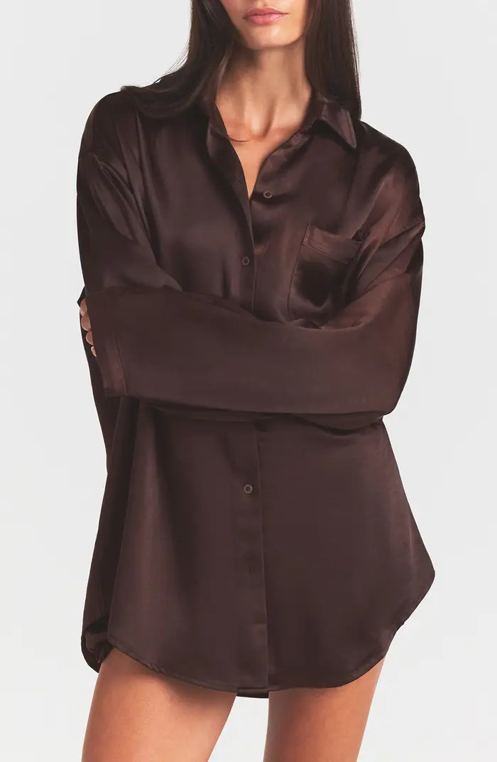 Lightweight Stretch Satin Button-Up Shirt | Nordstrom