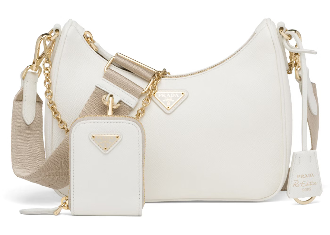 Prada Re-Edition 2005 Saffiano Leather Bag White  in Saffiano Leather with Gold-tone | StockX