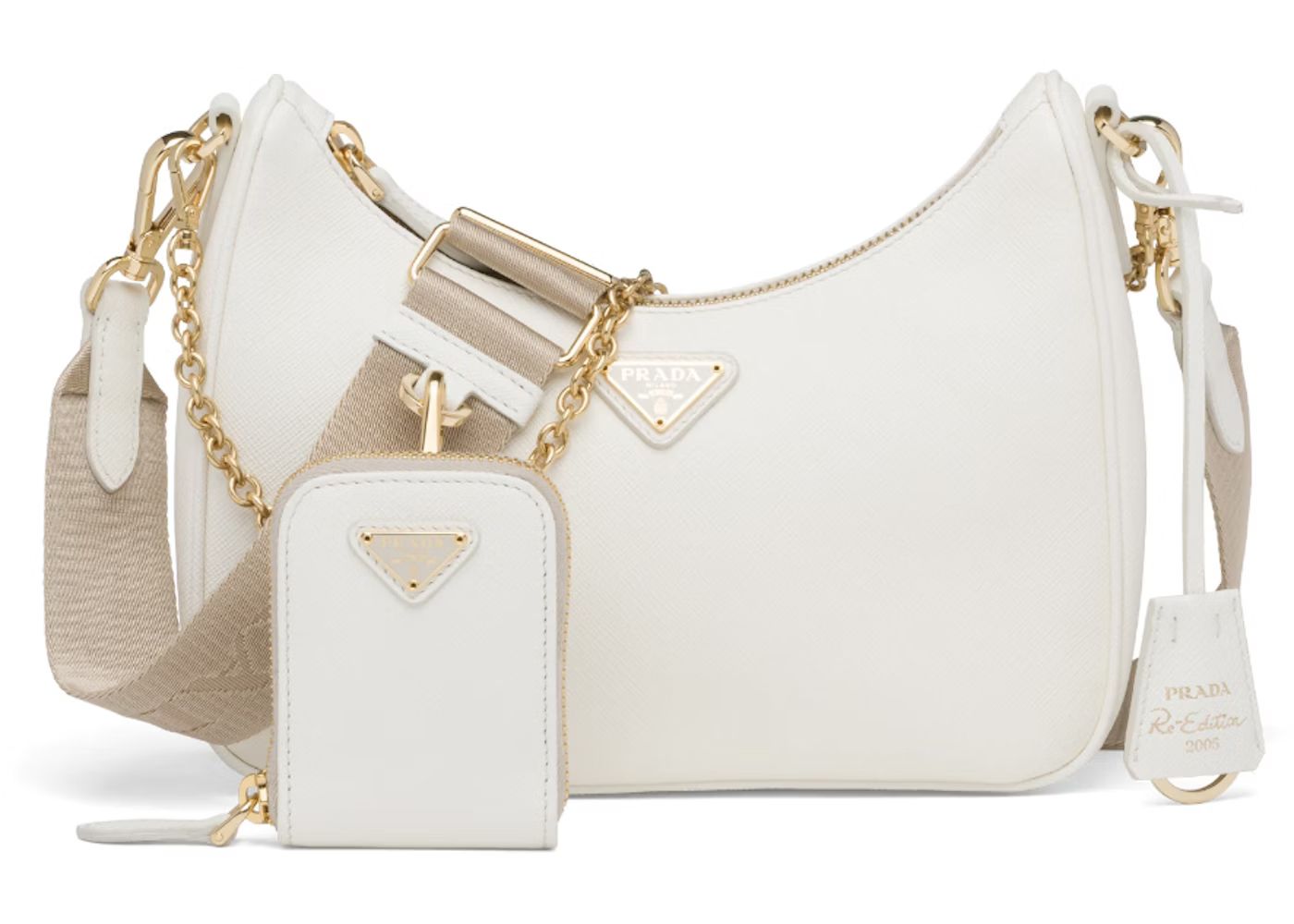 Prada Re-Edition 2005 Saffiano Leather Bag White  in Saffiano Leather with Gold-tone | StockX