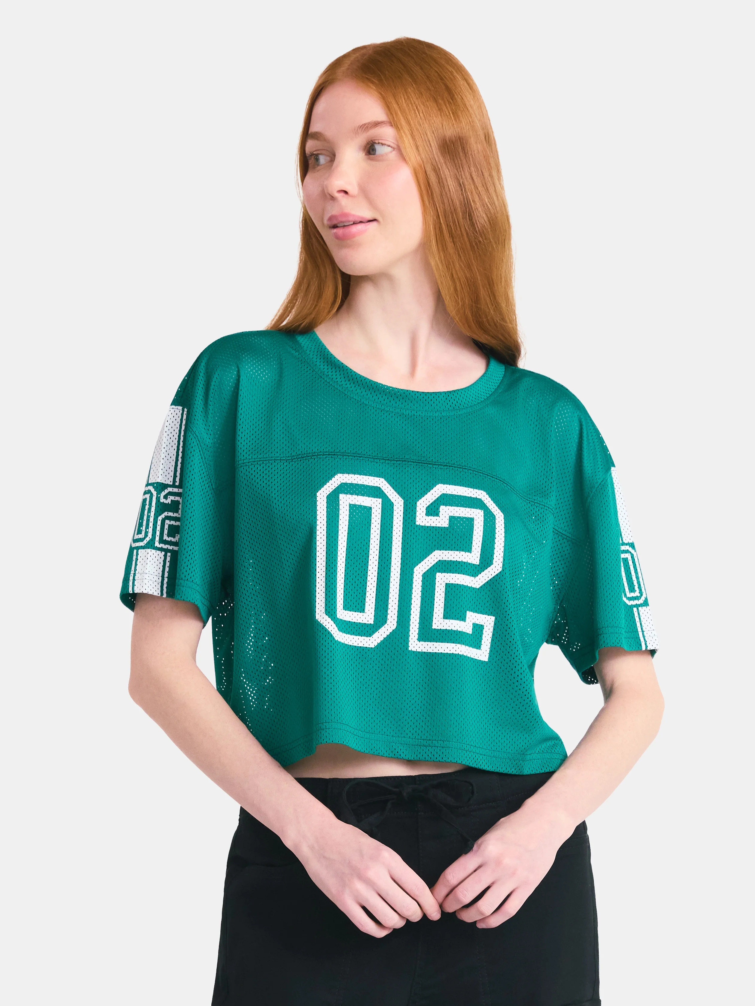 No Boundaries Mesh Cropped Varsity Tee, Women's | Walmart (US)