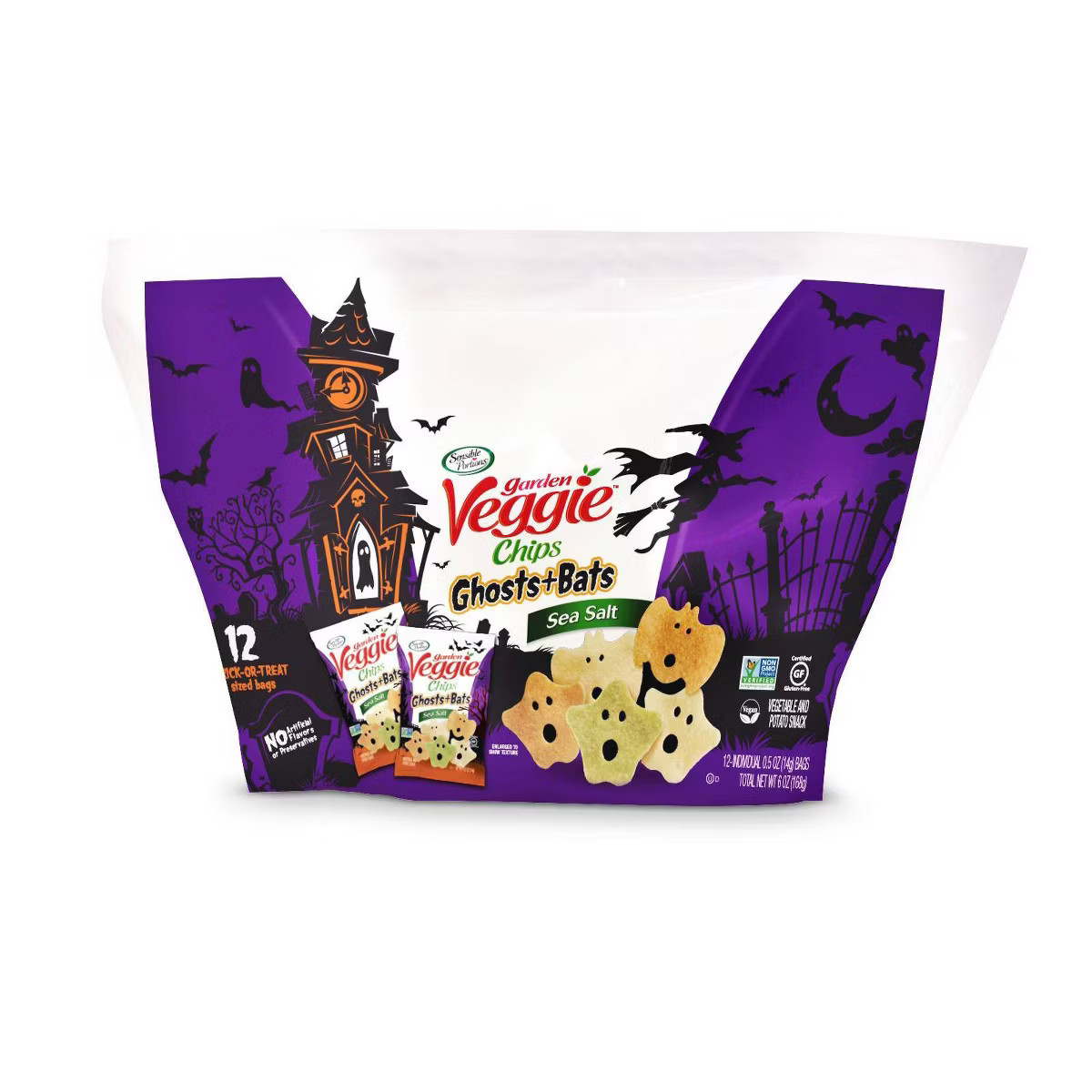 Sensible Portions Halloween Garden Veggie Ghosts & Bats Sea Salt Flavored Chips - 6oz/12ct | Target