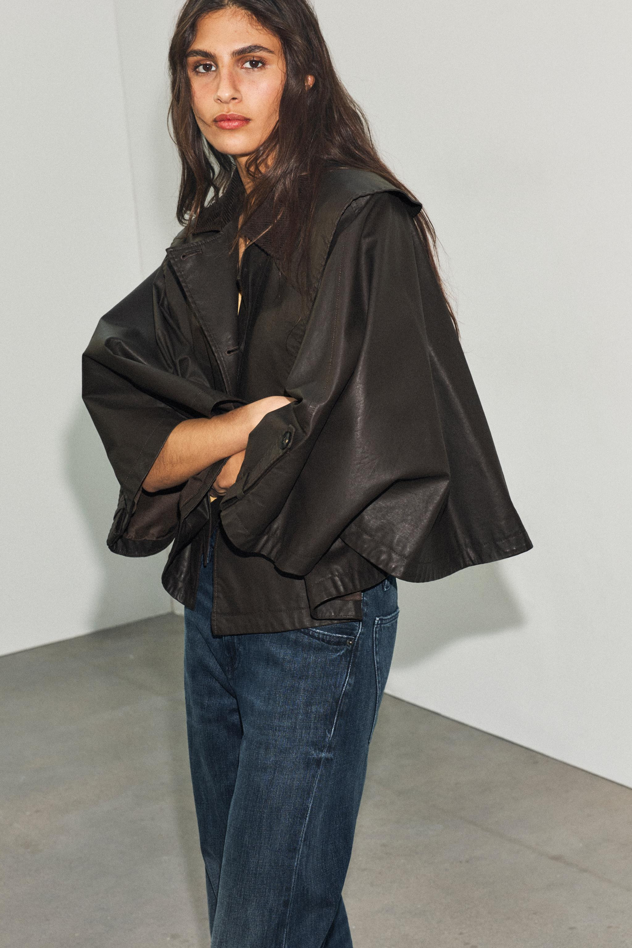WAXED CAPE WITH DETACHABLE LAPEL COLLAR | Zara UK