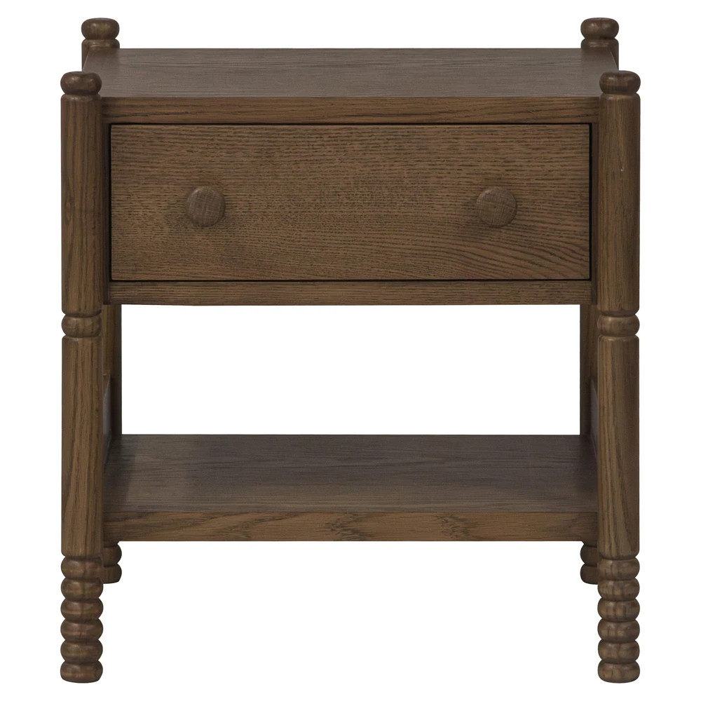 Lavinia Updated Traditional Brown Oak Nightstand | Kathy Kuo Home