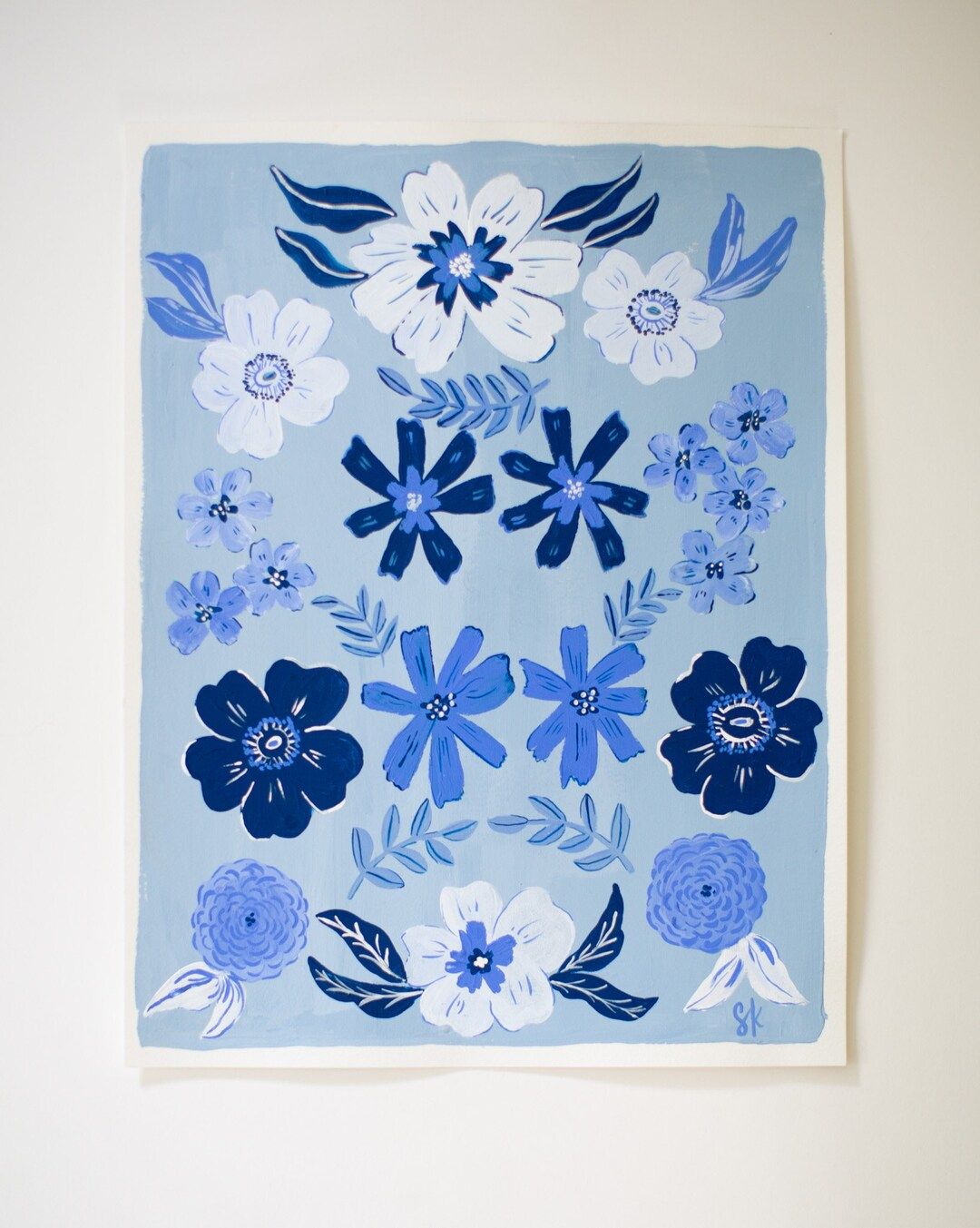 Original Gouache Painting on Paper - Blue Flower Fields - 11" x 14" Unframed | Etsy (US)