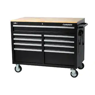 46 in. W x 24.5 in. D Standard Duty 9-Drawer Mobile Workbench Cabinet with Solid Wood Top in Glos... | The Home Depot