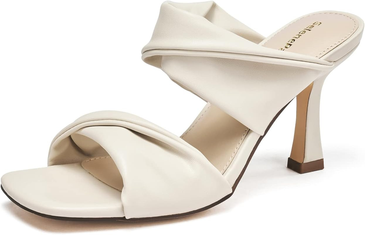 White Puffy Open Toe Heel Sandals | Amazon (US)