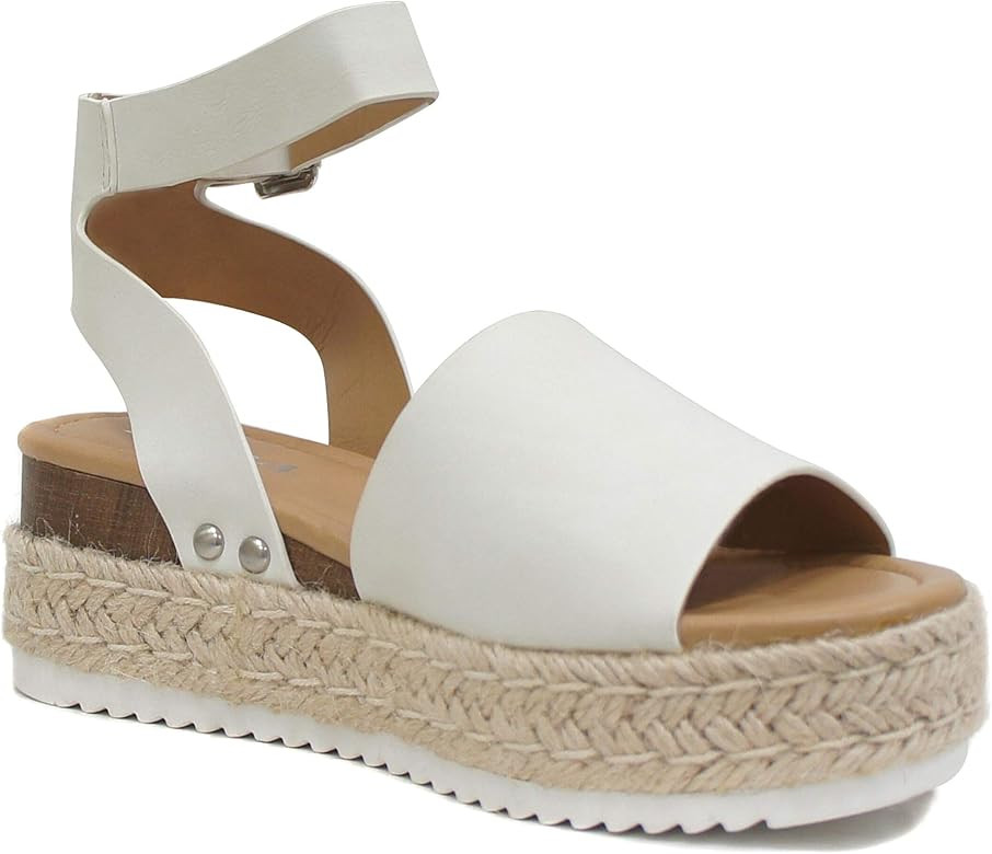 Soda Topic Open Toe Buckle Ankle Strap Espadrilles Flatform Wedge Casual Sandal | Amazon (US)