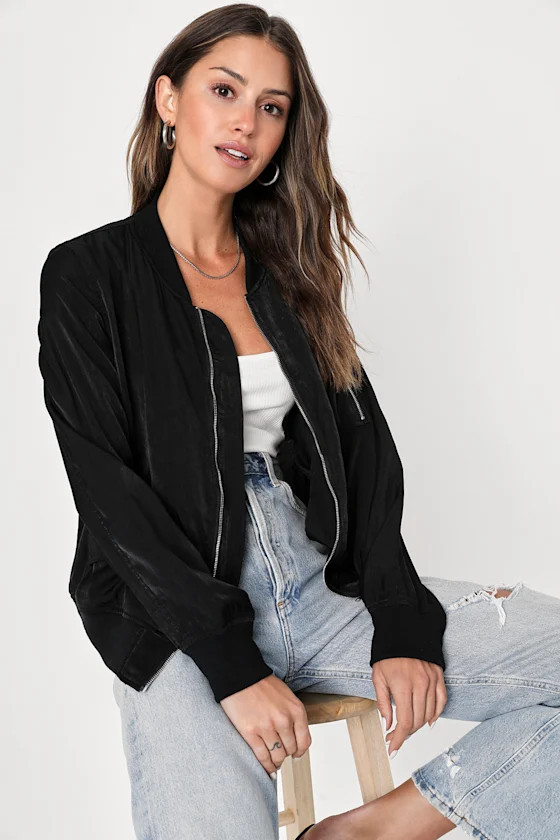 Tully Black Lightweight Bomber Jacket | Lulus