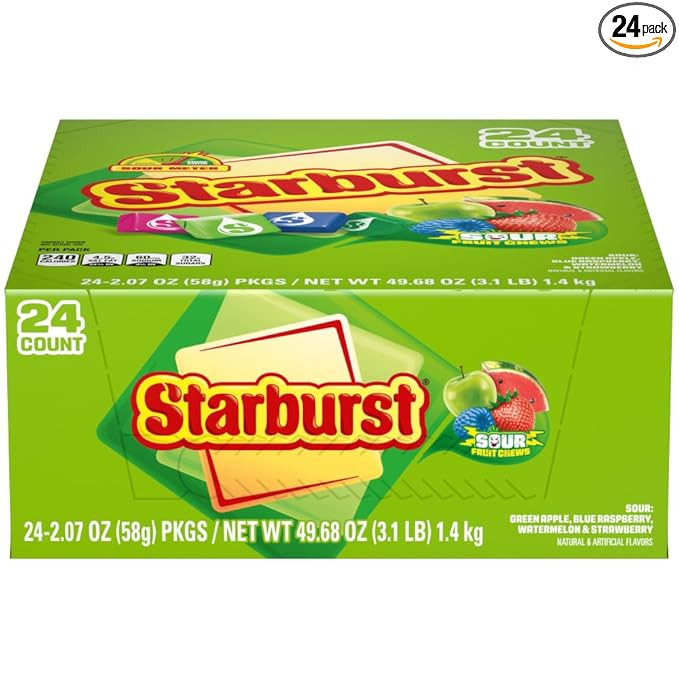 STARBURST Sour Chewy Candy Individually Wrapped Tart Fruit Chew, Share Size, 2.07 Oz Pack, 24 Cou... | Amazon (US)