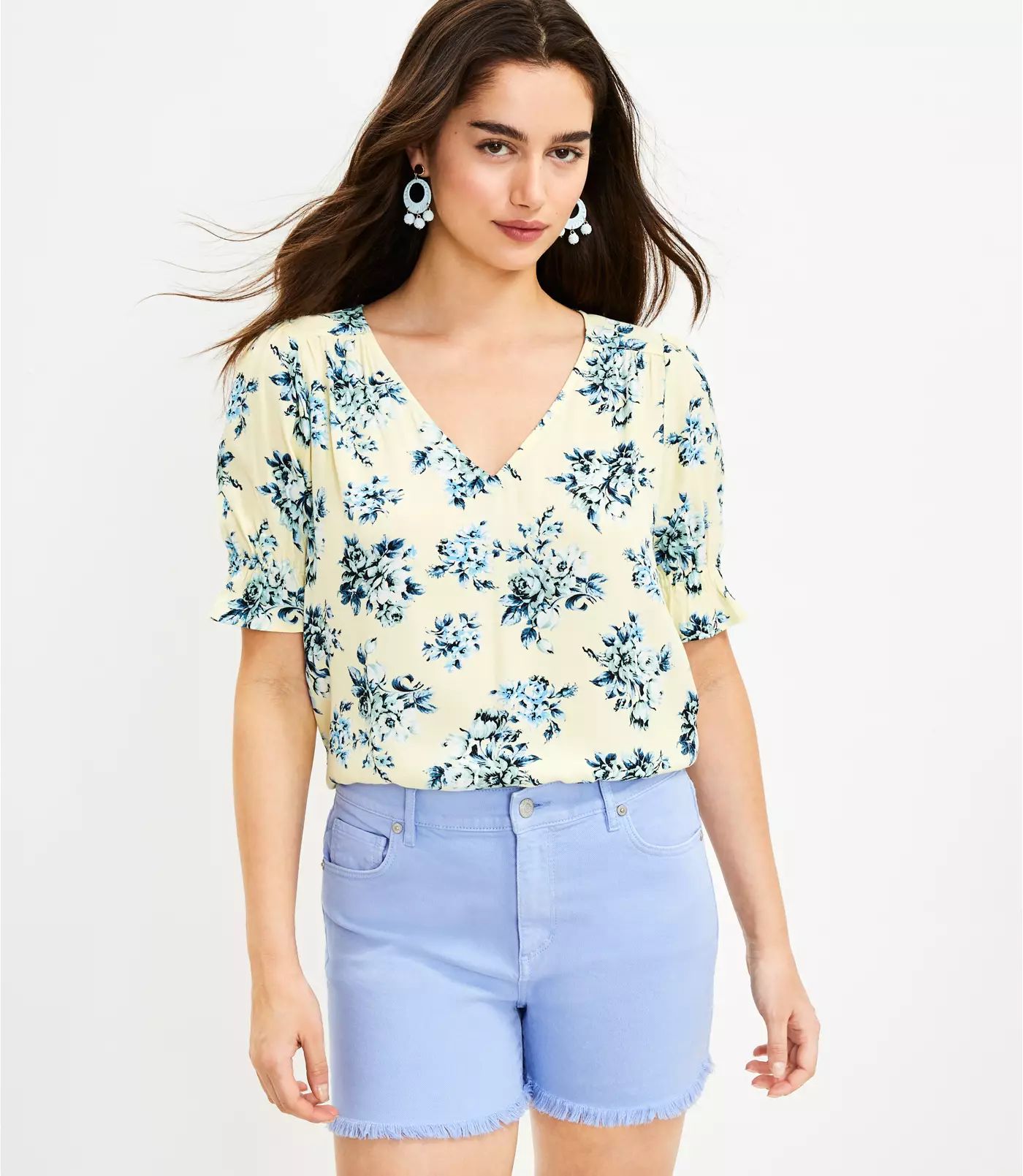 Bouquet Puff Sleeve V-Neck Top | LOFT | LOFT