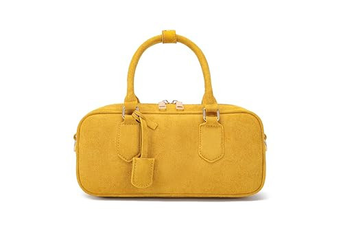 JOLLQUE Faux Suede Crossbody Bag for Women, Autumn Winter Handbags Purse, Fashion Small Designer Shoulder Barrel Bag(Yellow) | Amazon (US)