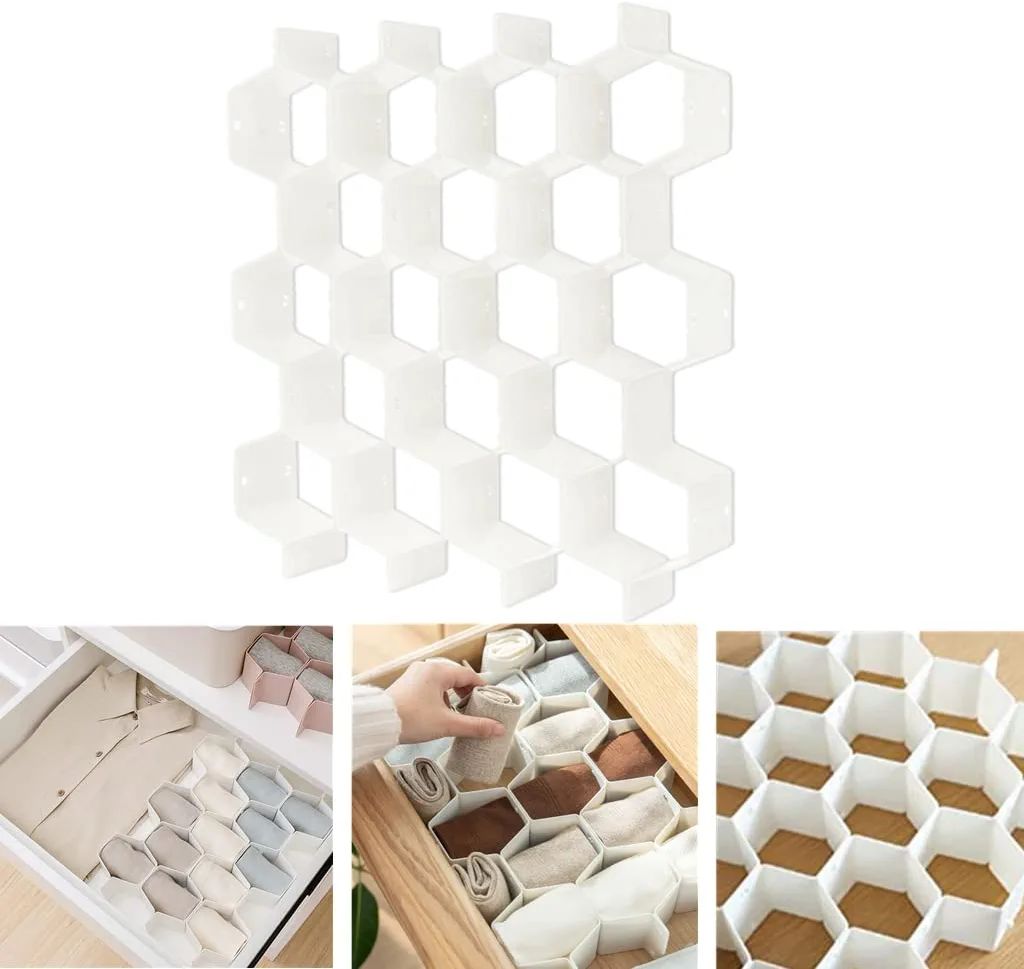QUMENEY Honeycomb Drawer Organiser,Plastic Sock Drawer Divider Separator for Women Men,Adjustable... | Amazon (US)